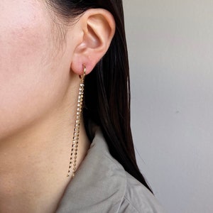 Hoop clip on earrings, non pierced earrings, long hoop earrings, no piercing earrings, clipons, minimal, brass, rhinestones, gold, holiday