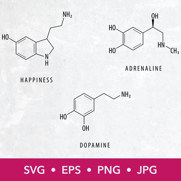 Chemische Formel SVG Vektor Bundle Schnittvorlage Plotterdatei Glück Adrenalin Dopamin