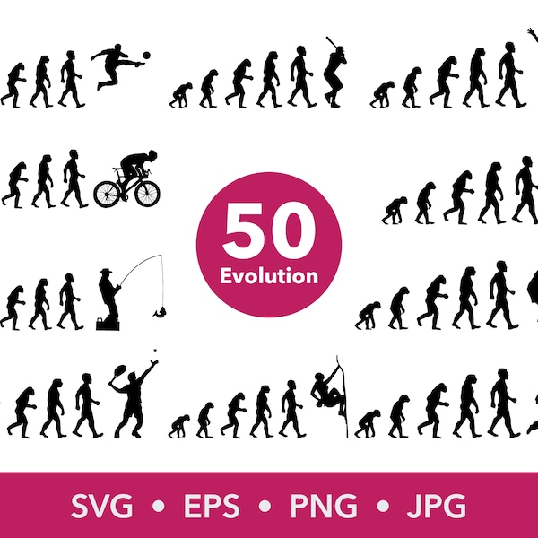 Evolution Silhouettes Traceur Fichier Bunch Cutter Vector SVG 50 Sports et autres passe-temps