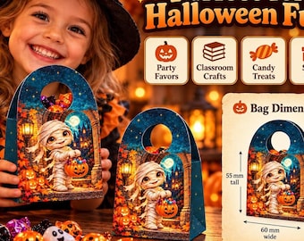 Mummy Halloween Treat Bag Template, 3D Mini Favor Bag (PDF, SVG)