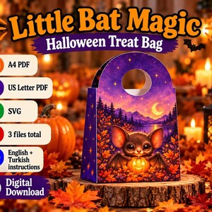 Little Bat Halloween Treat Bag, Printable 3D Mini Favor PDF and SVG