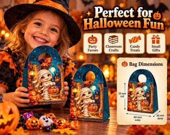 Mummy Halloween Treat Bag Template, 3D Mini Favor Bag (PDF, SVG)