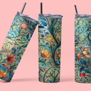 20oz Tumbler Wrap Descarga digital PNG Acuarela Patrón floral Español Cuerda Seca Estilo Arte Sublimación Cónico Flaco Diseño de vaso