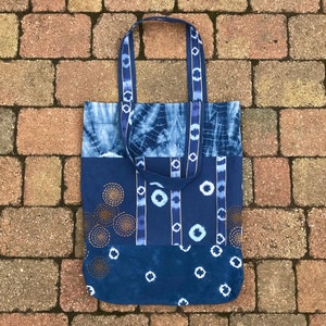 Shibori Sashiko Tote | Hand Dyed Bag with Embroidery Detail