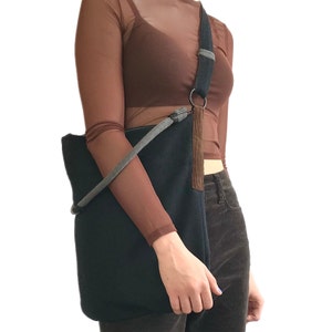 Messenger Bag | Handmade Dark Blue Bag with Corduroy Details and Textile Art