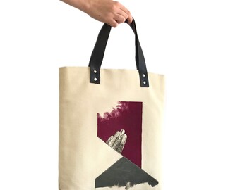 Handgeschilderde draagtas met abstracte kunst | Kunstliefhebbers tas | Uniek handgemaakt cadeau