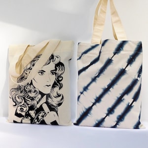 Handmade Tote with Graphic Print and Indigo Shibori Design
