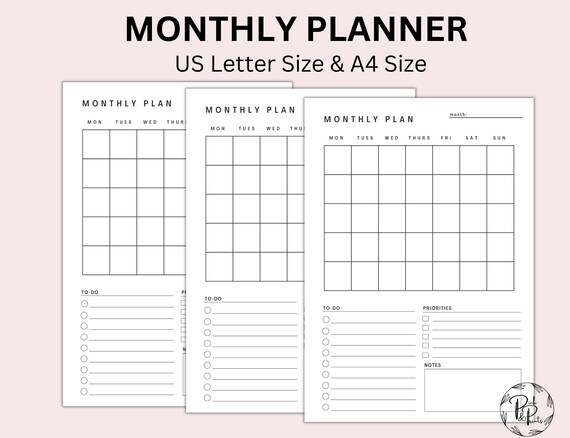 Monthly Planner Printable Undated Monthly Planner Monthly - Etsy