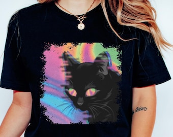 Weirdcore Cat T-Shirt: Psychedelic Vaporwave Grunge Tee for Punk Outfits