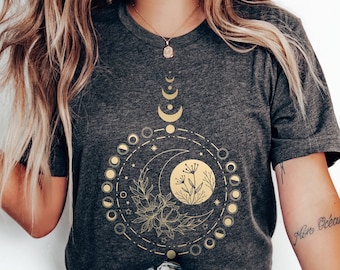 Mystic Moon And Sun Shirt, Mystical Moon Phase Shirt, Moon Phase T-Shirt, Celestial Moon Shirt, Boho Vintage Moon Shirt, Spiritual T-Shirt