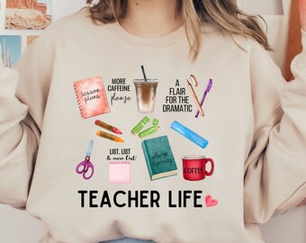 Teacher Life Sweatshirt, Cute School Supplies Shirt, Team Teacher Shirt Back To School, Teach Love Inspire. Teacher Appreciation Gift