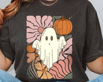 Comfort Colors® Floral Ghost Halloween Shirt, Pumpkin Fall Shirt, Boho Spooky Season T-Shirt, Halloween Ghost Tshirt, Halloween Gift Shirt