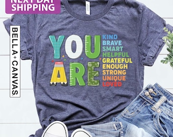 You are Kind Loved Brave Enough Shirt, Rainbow Affirmations, Inspirational Shirt, Positive Affirmations Gift, Student Tee, Gift for Teacher