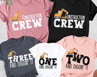 Matching Construction Birthday Shirt: Kids Dump Truck Excavator Birthday Party Crew Tee
