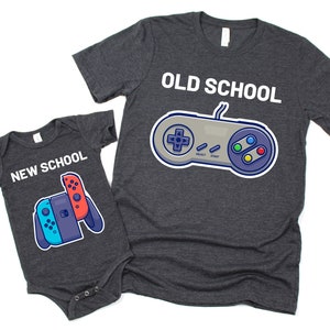 Matching Father and Son, Personalized Video Game Shirt, &quot;Old School New School&quot; Gaming TShirts, New Dad Gift, Dad and Baby Outfit
