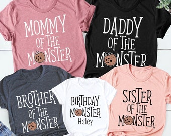 Aangepaste eerste verjaardagsshirt meisje koekjesmonster, familieshirt koekjesmonster, moeder van het monster shirt, familieshirt koekjesmonster
