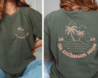 Custom Comfort Colors® Family Beach Shirt, Personalized Matching Group Vacation Shirt, Girls Trip Tropical Island Bach Retro Groovy Oversize