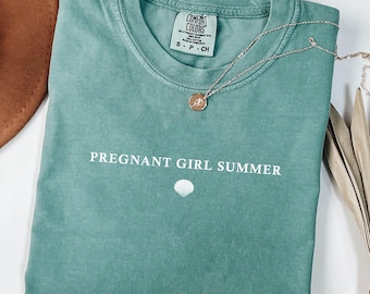 Comfort Colors® Pregnant Girl Summer Shirt, Beach Pregnancy Announcement Tee for Mom-to-Be
