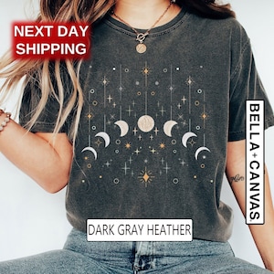 Camisa celestial, camisetas com estampa da Lua, camiseta com estampa da Lua, astrologia com as fases da Lua, camiseta feminina com estampa da Lua, tingida para roupa, presente para ela
