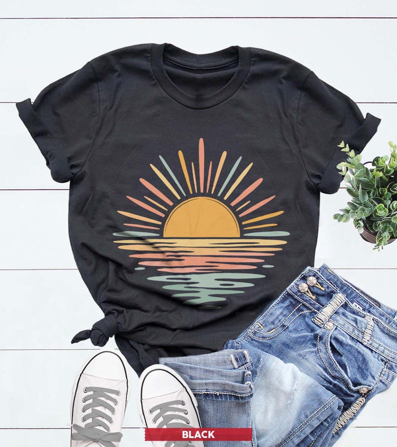 Retro Sunset Shirt, Nature Graphic T-Shirt and Sunset Lover Gift Tee afbeelding 3
