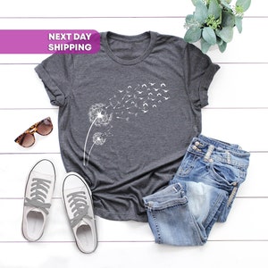 Dandelion Birds Shirt, Birds T-shirt, Birds Graphic Women&#39;s Shirt, Graphic Birds, Nature tee, Wild Flower Shirt, Bird Watching Shirt
