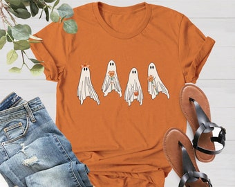 Halloween Shirt, Floral Ghosts Shirt, Ghost With Flowers Shirt, Fall Shirts for Women, Trick or Treat Shirt, Halloween T-Shirt,  Pumpkin Tee