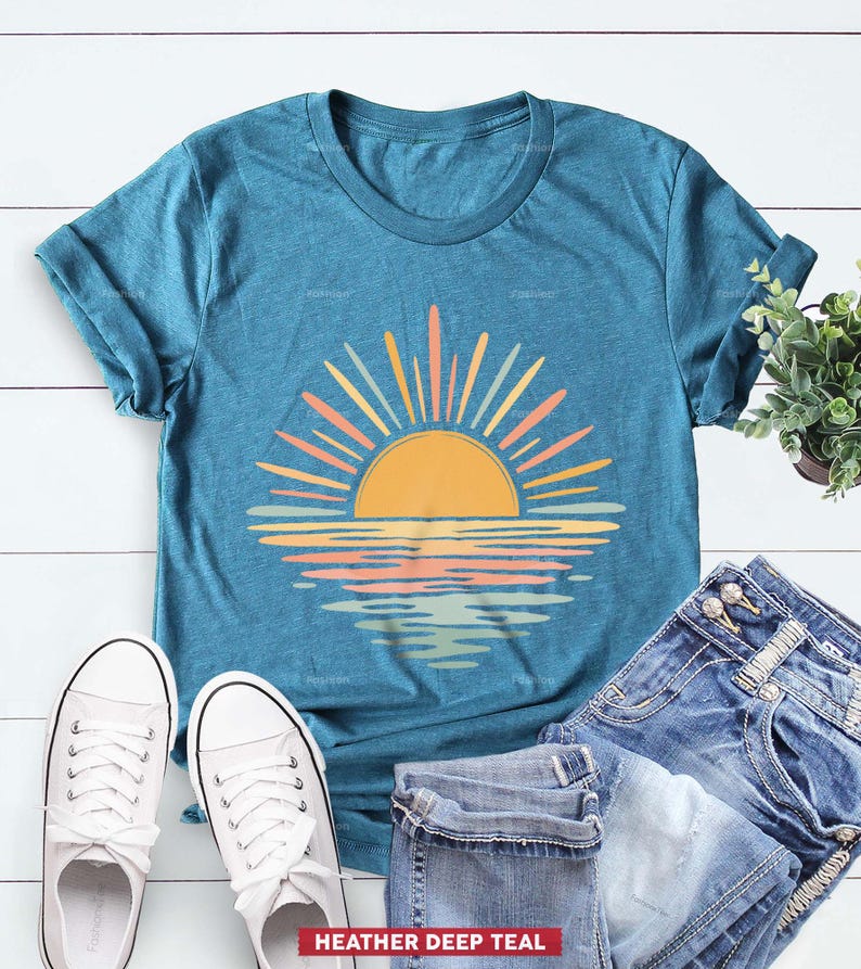 Retro Sunset Shirt, Nature Graphic T-Shirt and Sunset Lover Gift Tee afbeelding 2