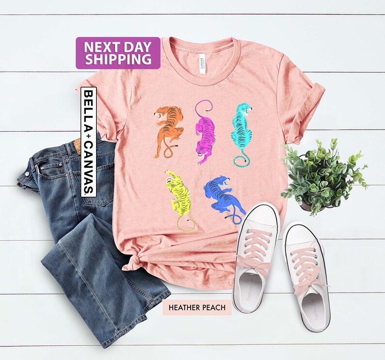 Colorful Tiger Mineral Washed T Shirts, Relaxed Graphic Top, Unisex Relaxed Fit Tee, Womens Tiger Shirt, Cute Tiger Shirt, Tiger Tee image 4