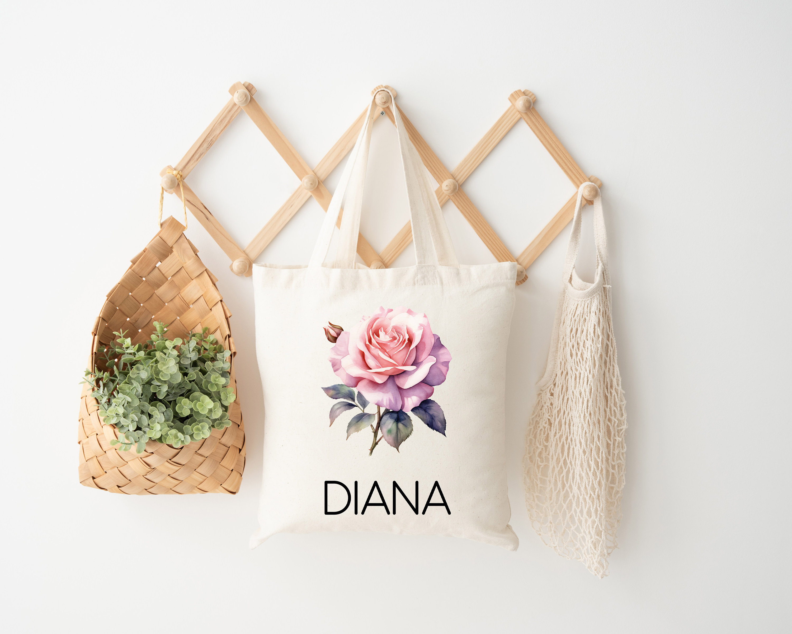 Birth Month Flower Tote Bag - Personalized Bridesmaid Gift, Women's Canvas Tote 14x16 Inches, July Larkspur Design