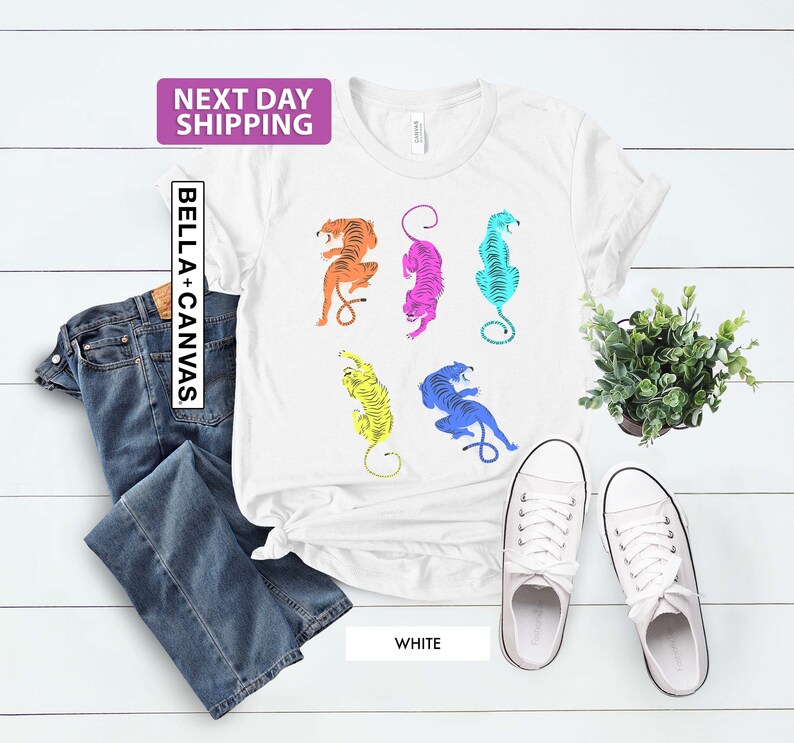 Colorful Tiger Mineral Washed T Shirts, Relaxed Graphic Top, Unisex Relaxed Fit Tee, Womens Tiger Shirt, Cute Tiger Shirt, Tiger Tee image 5