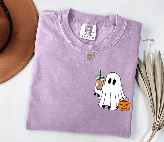Comfort Colors® Сute Ghost Coffee Shirt, Сute Little Ghost Iced Coffee t-shirt, Boo Ghost Shirt, Halloween Coffee Lovers, Ghost Coffee Shirt
