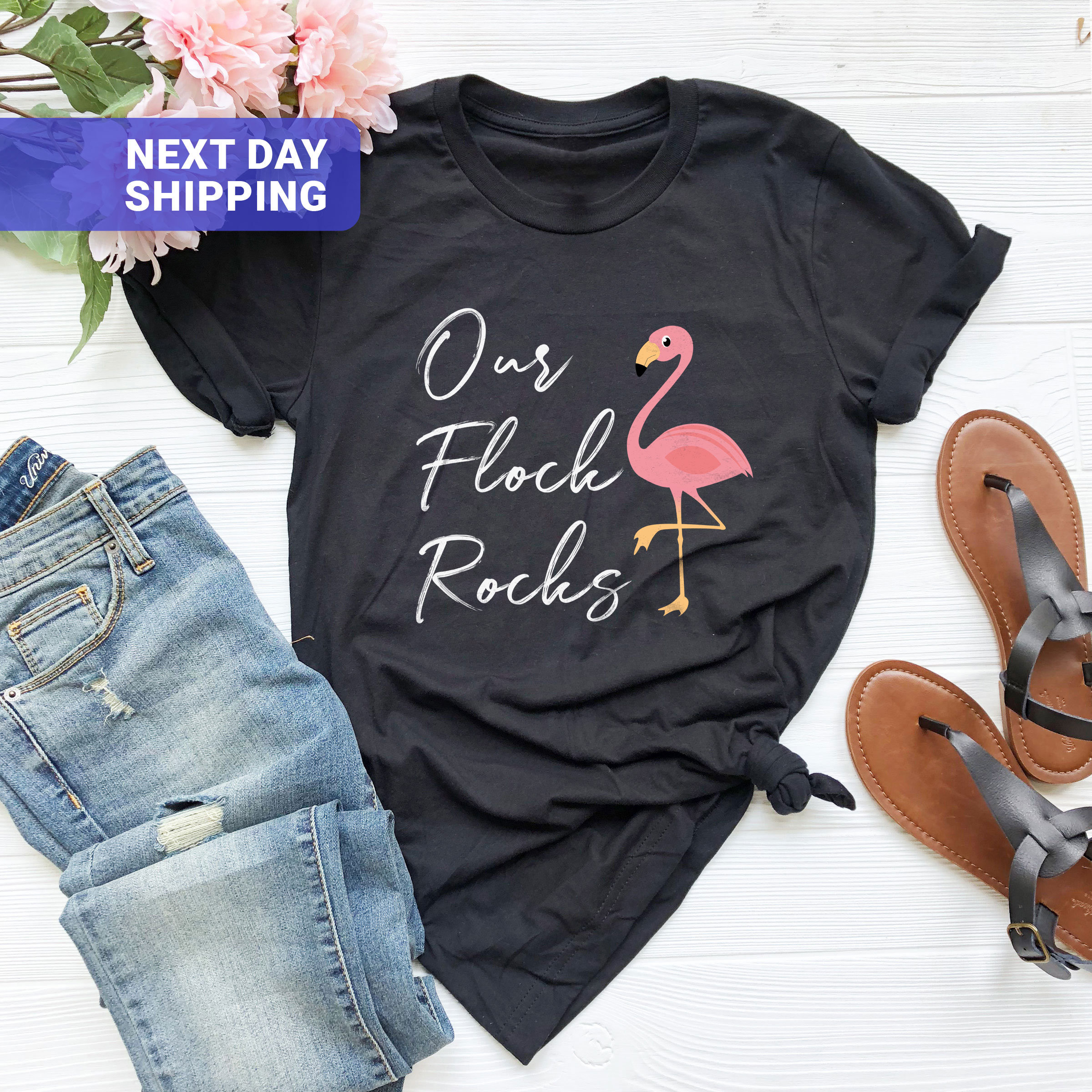 Our Flck Rocks Our Flock Rocks Flamingo T-shirt, Gift for Women - Etsy