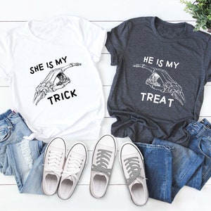 Halloween Couple Shirts, She&#39;s My Trick, Trick or Treat, Matching Halloween Shirts, He&#39;s My Treat, Family Matching Shirt, Couple Funny Tee