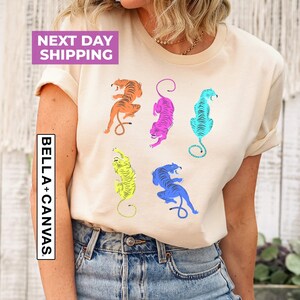 Colorful Tiger Mineral Washed T Shirts, Relaxed Graphic Top, Unisex Relaxed Fit Tee, Womens Tiger Shirt, Cute Tiger Shirt, Tiger Tee image 2