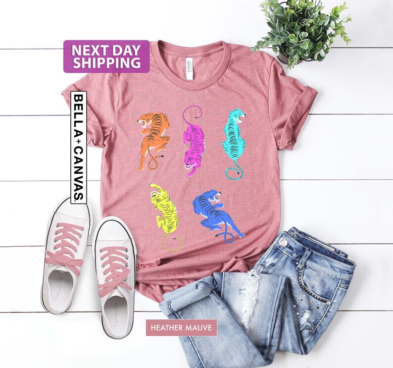 Colorful Tiger Mineral Washed T Shirts, Relaxed Graphic Top, Unisex Relaxed Fit Tee, Womens Tiger Shirt, Cute Tiger Shirt, Tiger Tee image 3