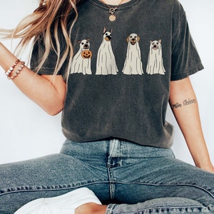 Camiseta de Halloween, Camiseta Fantasma, Camiseta de Cachorro de Outono, Presente de Halloween, Camiseta de Temporada Assustadora, Camiseta de Cachorro de Halloween, Camiseta de Amante de Cachorro, Camiseta de Cachorro Fantasma