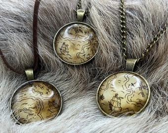 Pirate necklace with treasure map