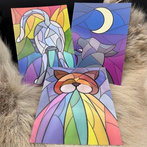Cat postcard set stained glass