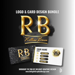 Lot de créations de logos et de cartes de visite glamour minimalistes (noir et or) [Logo d'entreprise préfabriqué, préfabriqué, personnalisé, personnalisé, refusé, féminin]