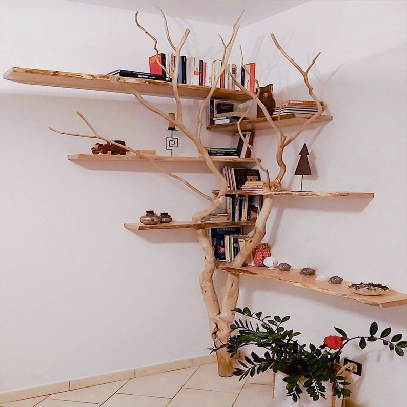 Tree Branch Corner Shelf Natural Wood Floating Shelves Unique - Etsy