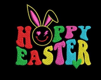 Happy Easter Bunny Machine Embroidery Design, Retro, 10 sizes, instant file download