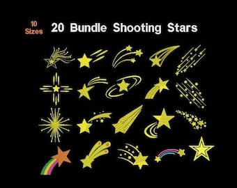 Star Embroidery Designs, Bundle Star Embroidery Designs, Shooting Stars Embroidery Designs, Machine Embroidery Designs, 20 Designs, 10 Sizes