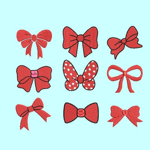 Bow Embroidery Design, Mini Bow Embroidery Design, Machine Embroidery Design,  Set of 9 Styles, Individual Designs, 4x4, 5 Sizes Each