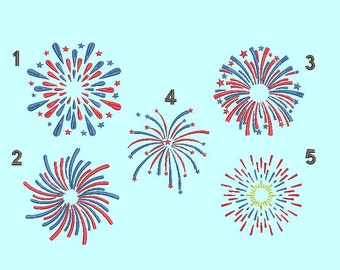 Fireworks Embroidery Design, 5 Individual Designs, Machine Embroidery Files, 4x4, 4 Sizes, instant download