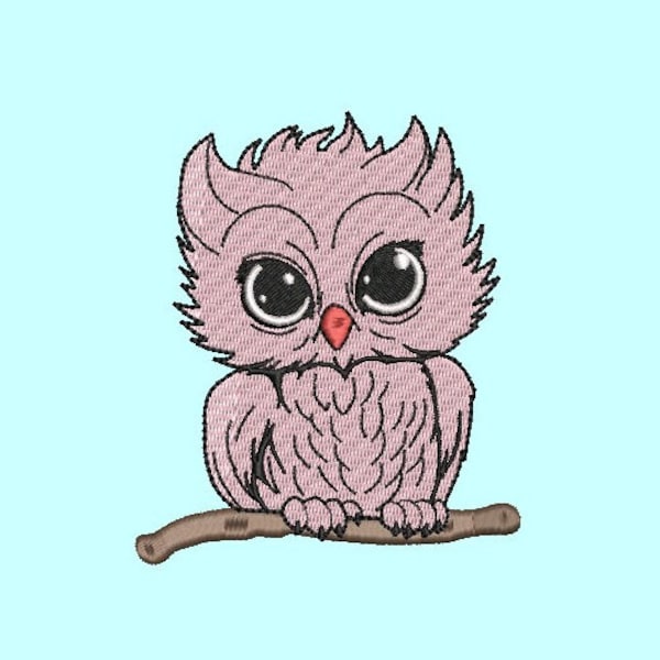 Baby Owl Embroidery Design on Tree Branch, Owl Embroidery, Animal Embroidery Design, Machine Embroidery Files, 8 Size, 4x4, Instant Download