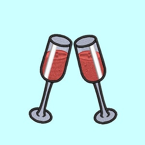 Wine glasses embroidery design, Wine drinking glasses machine embroidery design, 3 sizes, instant file download