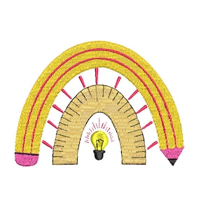 Pencil Rainbow Embroidery Design, School Supply Rainbow Embroidery Design, Boho Machine Embroidery Design, 8 Sizes, 4 x4 ,  Instant Download