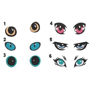 Bundle Eyes Ricamo Design, Peluche Feltro Occhi Ricamo Design, Occhi di animali Ricamo Design, Occhio di animale dei cartoni animati, 7 dimensioni ciascuno, 4x4