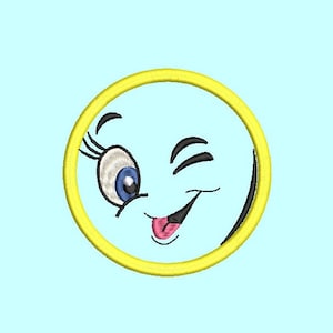 Wink Emoji Embroidery Design, Smiley Face Embroidery Applique , Machine Embroidery Design, 11 Sizes, 4x4, Instant Download