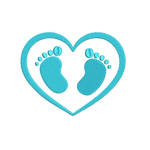 Baby feet in heart embroidery design, Baby shower embroidery, 7 sizes, instant download